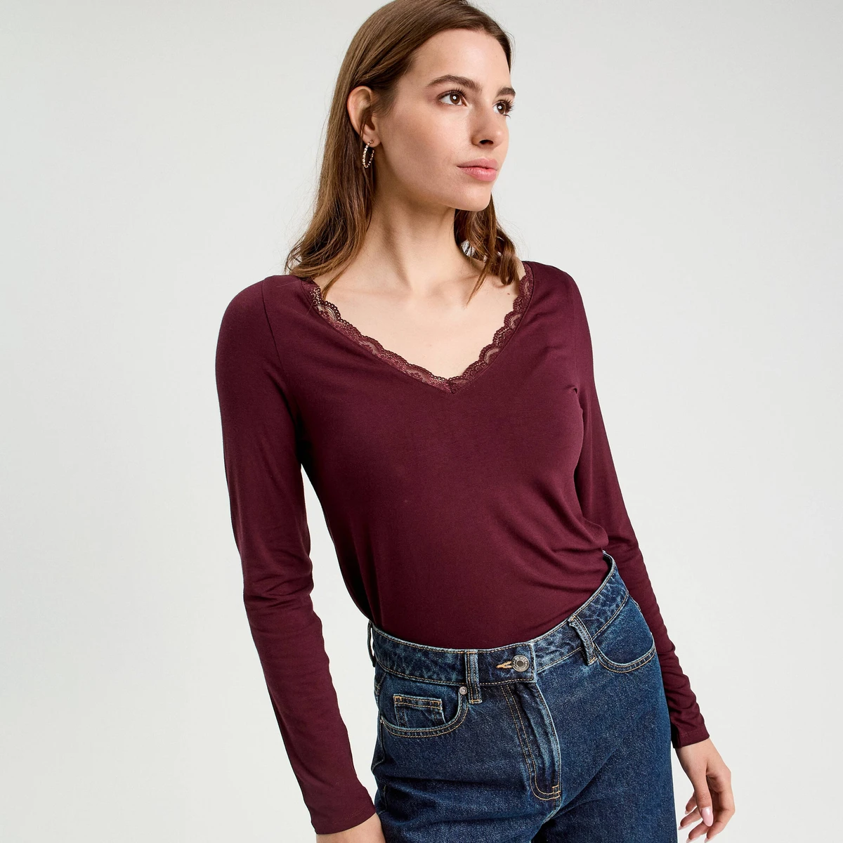 T-shirt manches longues violet foncé femme