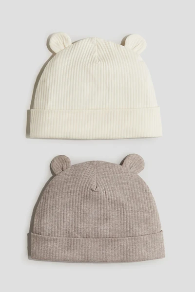 Lot de 2 bonnets côtelés avec oreilles