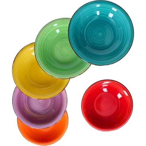 MamboCat Service d'assiettes Creuses 6 pièces Assiettes Creuses Unies colorées Assiettes de Service 750 ML Vaisselle de Table Bol à muesli Buffet à Salade Plats en grès résistant au Four