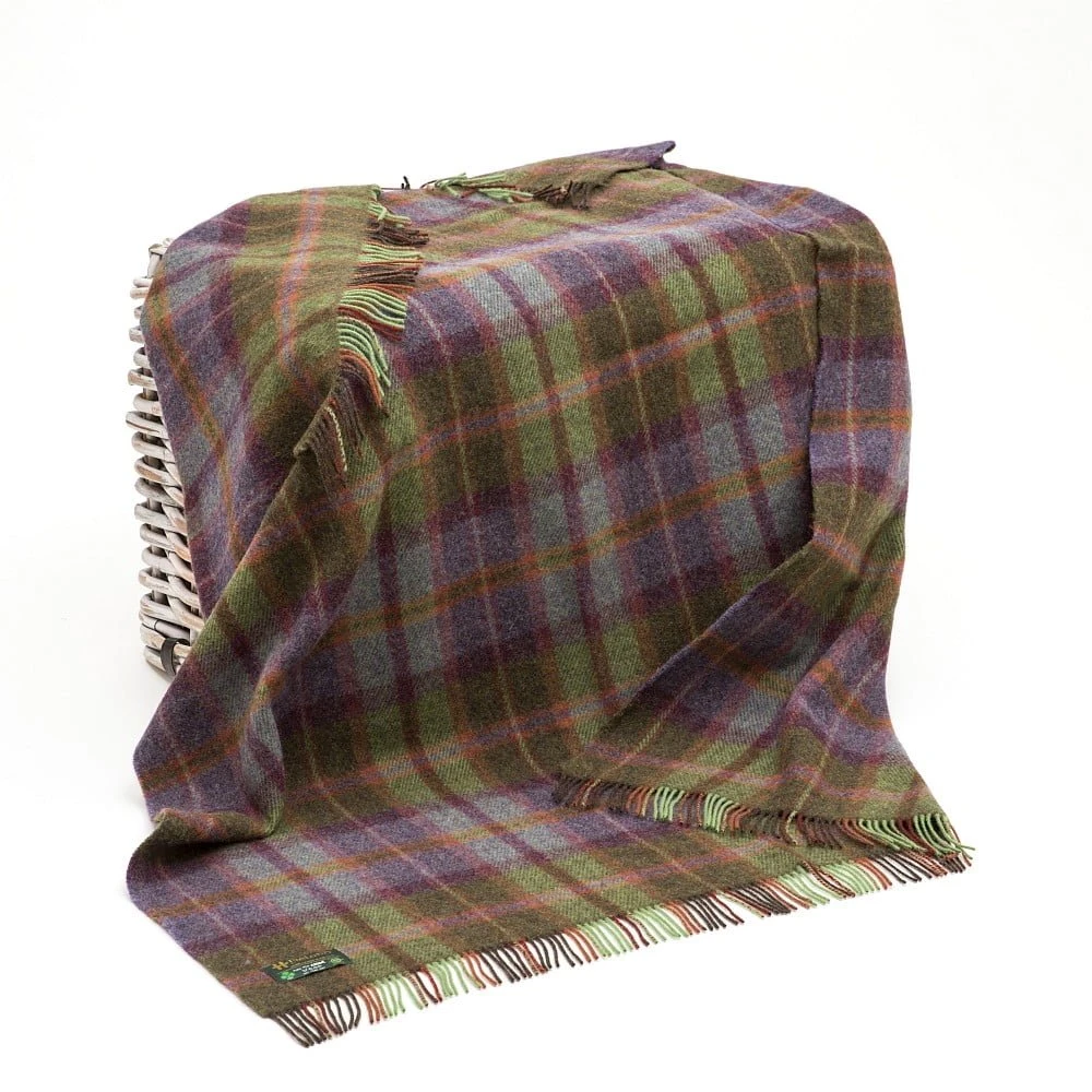 Large Irish Picnic Blanket Green and Purple Mix Tartan