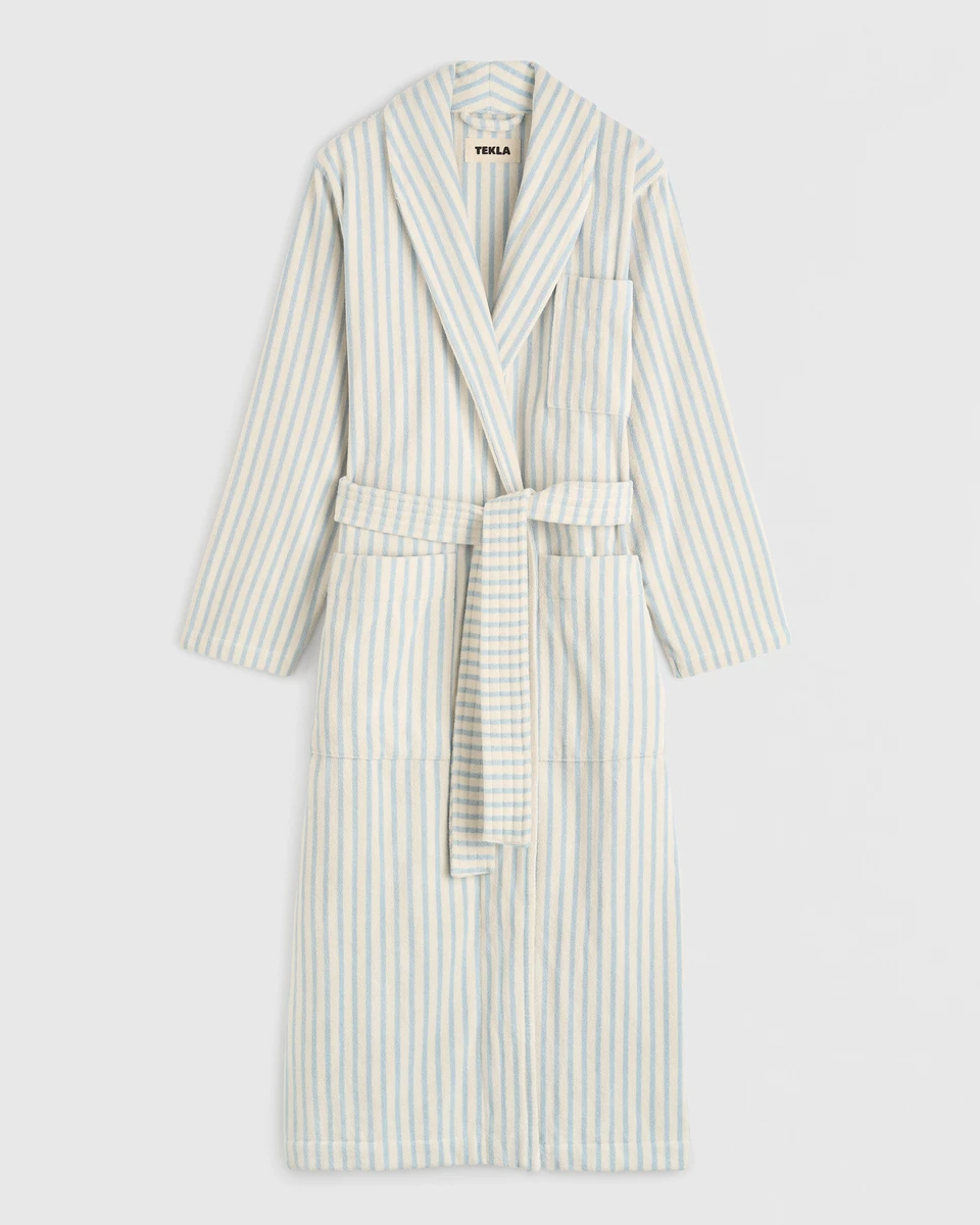 Tekla Fabrics Classic Bathrobe - Striped - Soft Blue Stripes