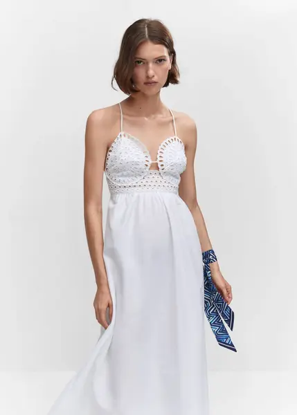 Robe col brodé - Femme | Mango France