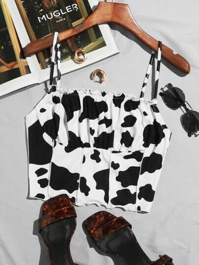 Top à imprimé vache avec ruchés
