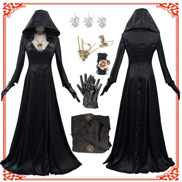 In Stock Moth Lady Evil Cosplay Fantasia Village Vampire Lady Dimitrescu Costume Women Black Dress Halloween Carnival Party Suit - AliExpress 200000532