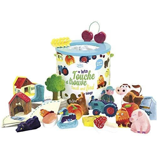 VILAC - Jeu Touche et Trouve "La ferme" - 21 Pièces - Jouet en bois de reconnaissance tactile - Multicolore - Amusant - Développement Sens du Toucher - Idée Cadeau - Dès 2 Ans, 2410