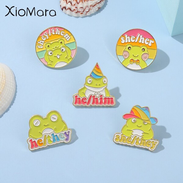 Lgtq – broche en émail de dessin animé grenouille colorée, chapeau arc-en-ciel, broches personnalisées, Badge, accessoires bijoux, cadeau, vente en gros