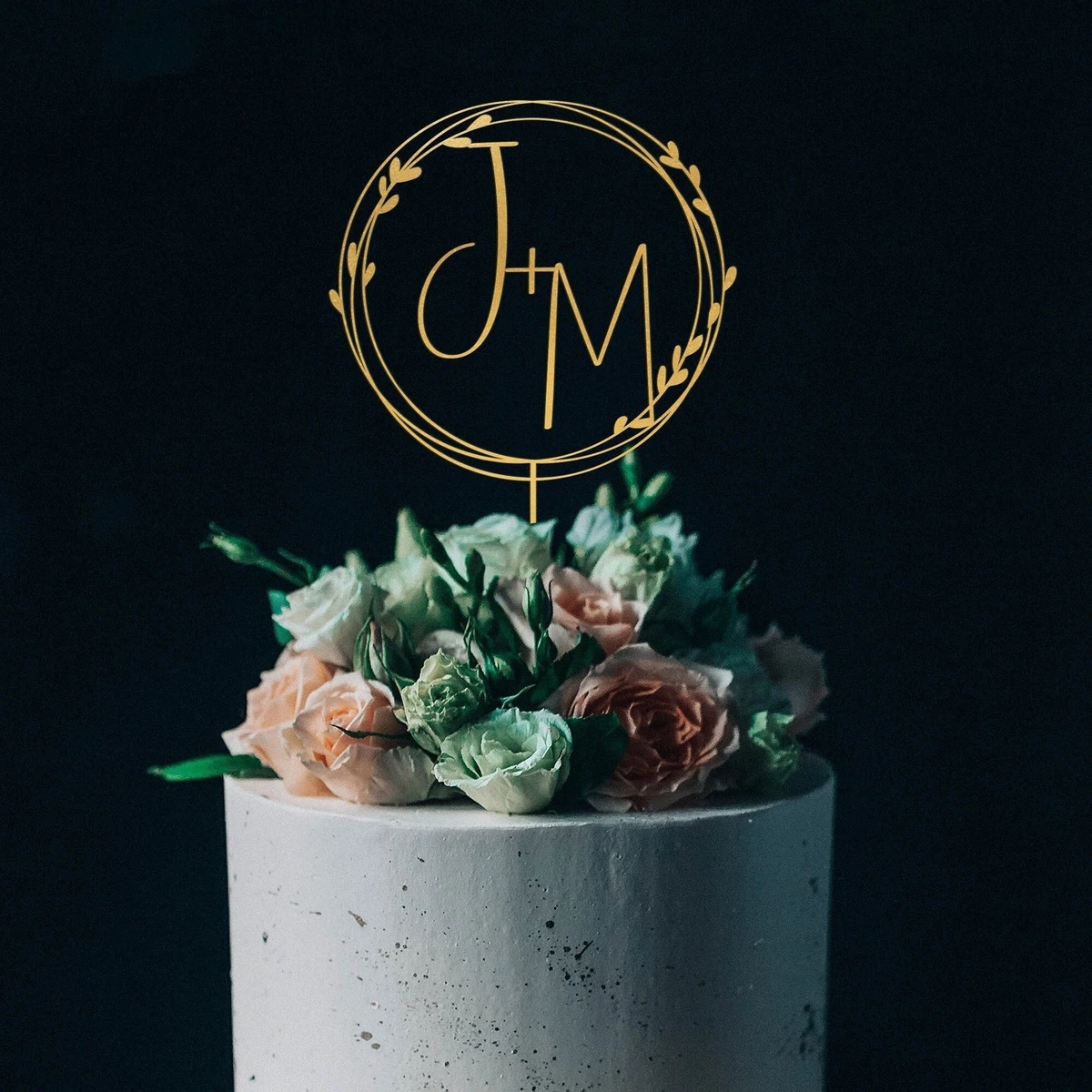 Décoration de gâteau de mariage monogramme or personnalisé, décoration de gâteau initiales personnalisées, décoration de gâteau Mr et Mme, décoration de gâteau d'anniversaire de baptême