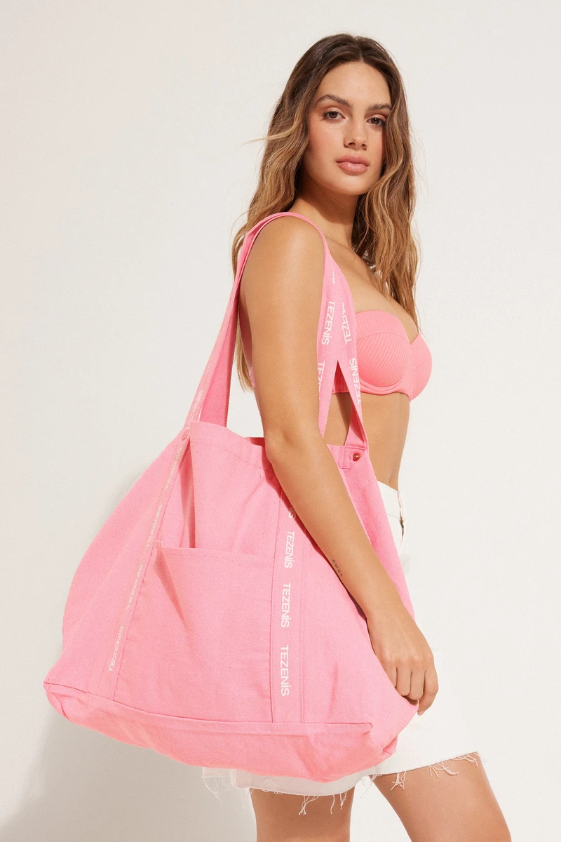 Maxi Sac de Plage en Toile avec Boutons - Tezenis