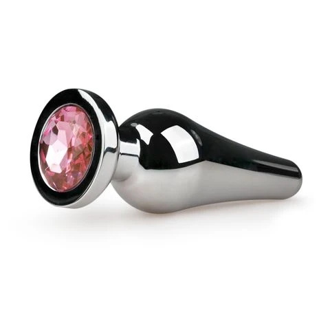 Plug anal métallique long - Diamant rose - L