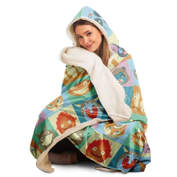 Studio Ghibli Characters Square Pattern Hooded Blankets - Ghibli Merch Store - Official Studio Ghibli Merchandise