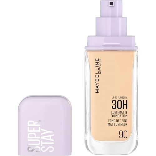 Maybelline New York - Fond de Teint Liquide Longue Tenue - Ultra-Résistant - Fini Mat Lumineux - Enrichi en Acides Aminés - Tous les Types de Peau - Superstay 30H Lumi-Matte - Teinte : 90 - 35ml