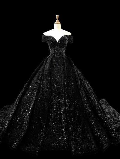 Black Gothic Shining Princess Ball Gown Wedding Dress - Devilnight.co.uk