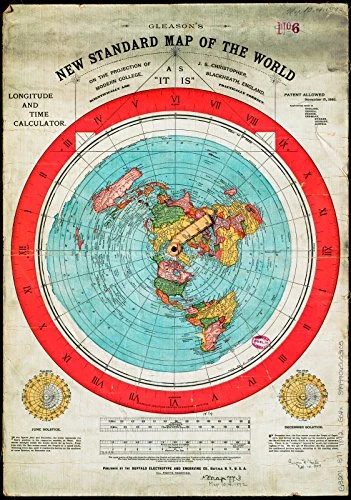 Terre Plate - Gleasons New Statndard Carte du Monde 1892 - 40 x 28 pouces (101 x 71 cm) PVC imperméable à l'eau de bâche. Flat Earth