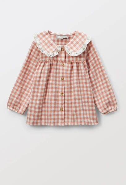 Blouse à col à carreaux en coton BIO GOTS