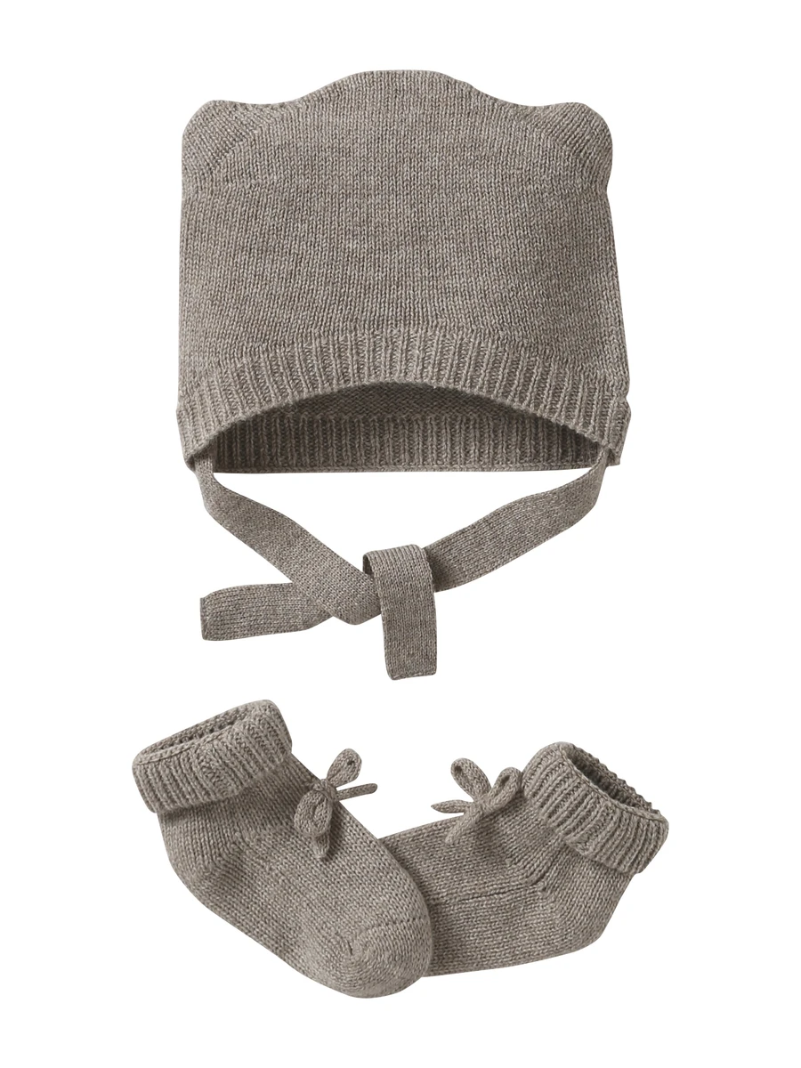 Kit naissance bonnet et chaussons laine et cachemire