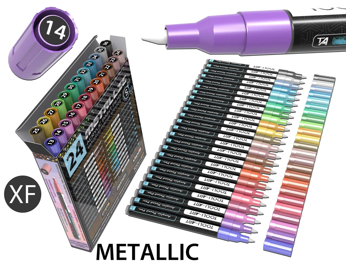 24 Metallic Acrylic Paint Pens Special Color Series Markers 0.7mm (EXTRA FINE)