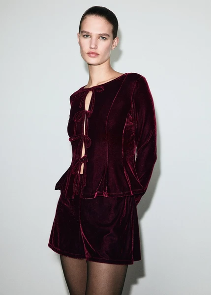 Blouse velours nœuds - Femme | MANGO France métropolitaine