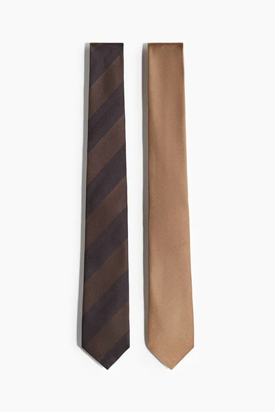 Lot de 2 cravates - Marron foncé/rayé - HOMME | H&M FR