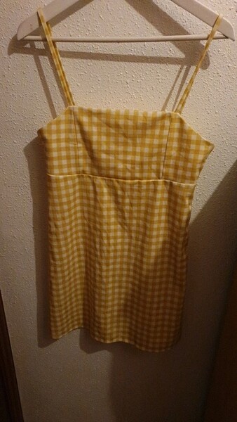 Vestido cuadros vichy amarillos y blancos T42