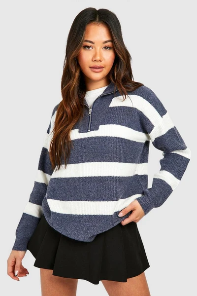 Pull à col zippé et rayures