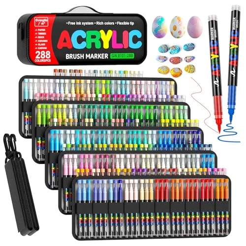 Sanyetral 288 Couleurs Feutre Acrylique, Marqueur Acryliques, Adulte Acrylique Convient pour Bois, Toile,Tissu, Verre, Métal, Papier, Céramique, œufs de Pâques, Décorations