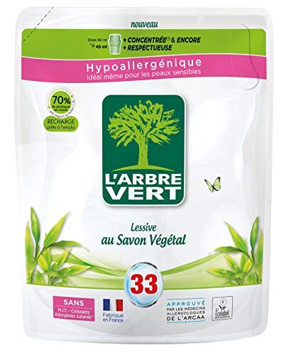 L'ARBRE VERT L'arbre vert - recharge lessive 1.5l savon vegetale - 33 lavages - Le bidon de 1,5l