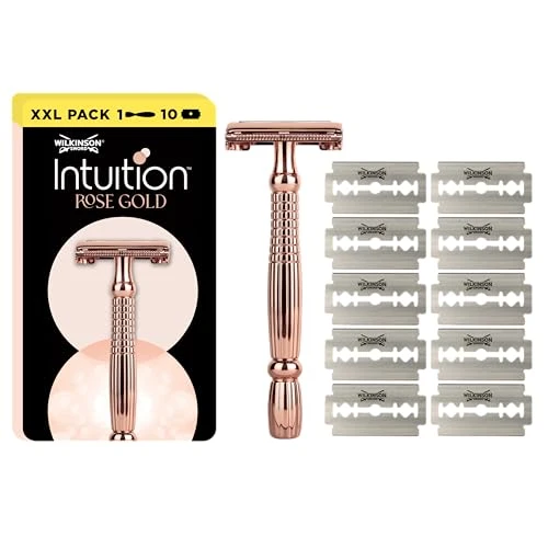 Wilkinson Sword Intuition Rose Gold rasoir pour femmes, pour la routine de soin, pack contenant 1 manche de rasoir réutilisable et 10 lames de rechange
