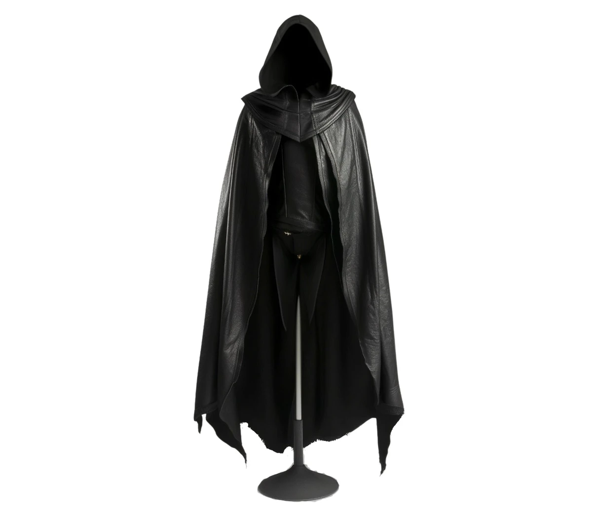 The Veiled Hunter – Handmade Pure Black Leather Hooded Cloak for Men - Fantasy Hooded Cloak for Cosplay - Vampire Hunter Costume - Medieval & Renaissance Wear