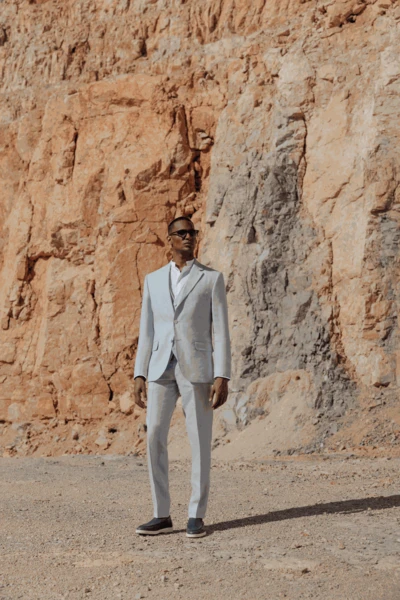 Costume Veste ville 100% lin bleu ciel