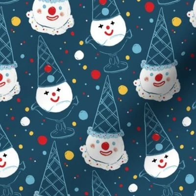 Ice cream clowns toss navy Fabric | Spoonflower