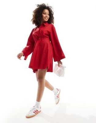 ASOS DESIGN - Robe chemise courte avec lien noué à l'avant - Rouge | ASOS