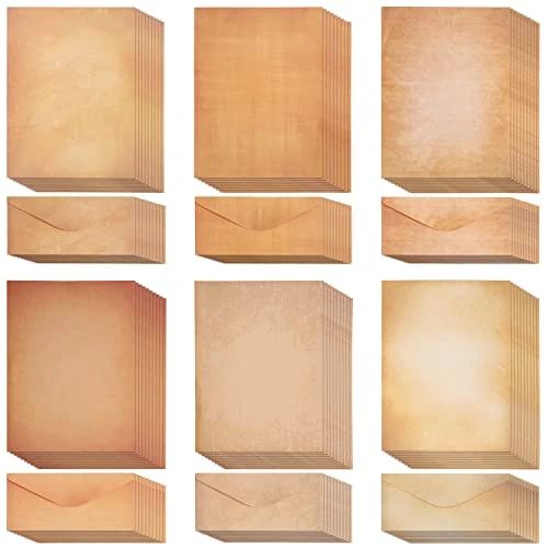 Belle Vous Papier Vintage avec Enveloppes (Lot de 60) - 60 Papier Vieilli et 60 Enveloppes Assorties - Papier a Lettre Vintage Pour Impression, Invitation, Carte de Vœux, Lettres et Autre