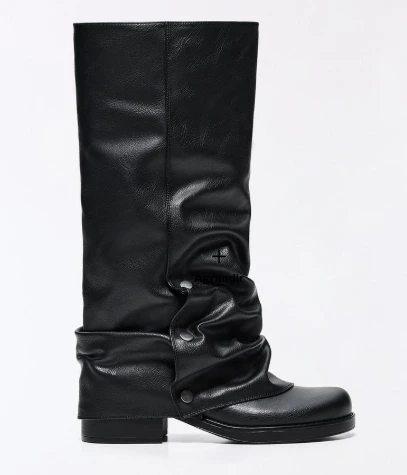  black below knee high slightly slouched boots 