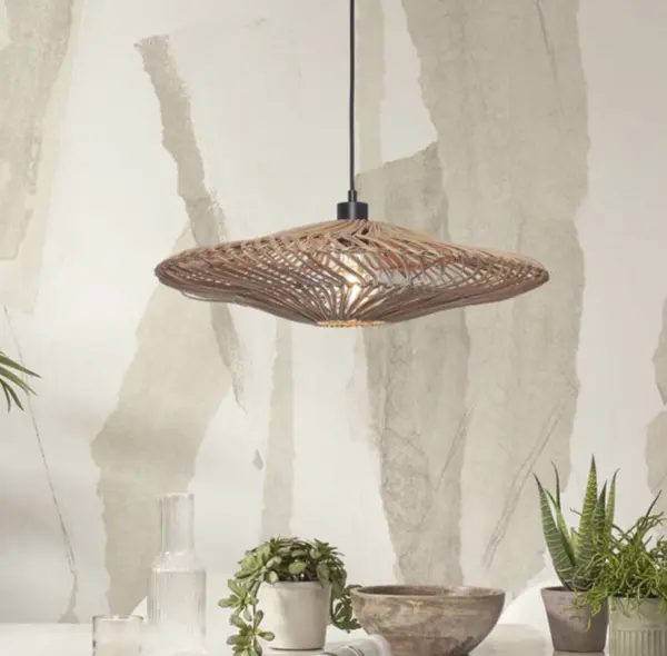 Suspension Zanzibar fibre végétale bois beige / rotin / Ø 55 cm - GOOD&MOJO