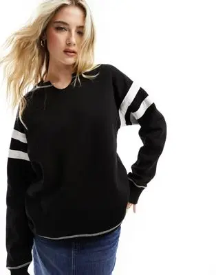 ASOS DESIGN - Sweat-shirt avec col à encoche et surpiqûres contrastées - Noir
