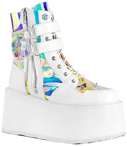 Demonia DAMNED-115 WHT Vegan Leather-Clear Hologram PVC UK 4 (EU 37)