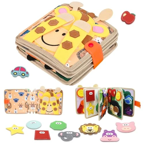 Busy Board à partir de 1 an- Livre d'occupations pour tout-petits- Livre d'activités en feutre DIY- Livre d'images en tissu- Jouet éducatif préscolaire Livre d'occupations avec compétences de (Orange)