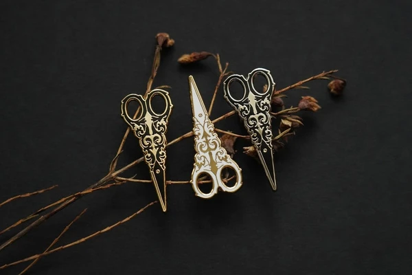 Victorian mourning scissors enamel pin