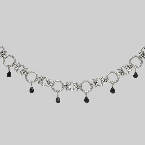 CELIA. Black Agate Droplet Chain Collar - Silver