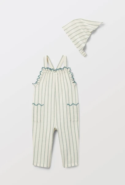 Salopette longue avec fichu rayés en coton BIO GOTS - collection Cérémonie