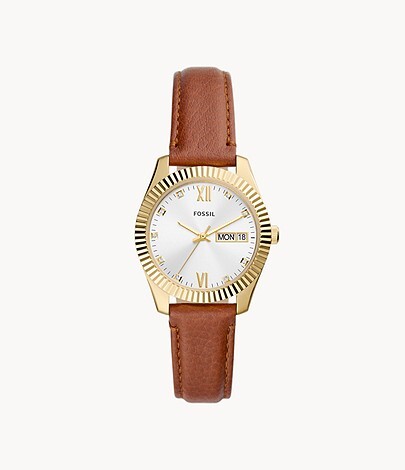 Montre Scarlette &agrave; trois aiguilles avec date, en cuir &eacute;coresponsable, beige