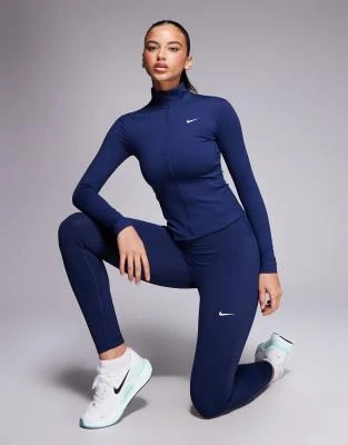 Nike - One - Top de sport ajusté à manches longues et fermeture éclair - Bleu marine