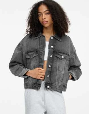 Pull&Bear - Veste en jean à épaules tombantes - Gris
