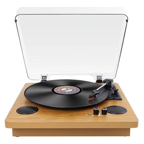 VIFLYKOO Platine Vinyle, Tourne Disque Bluetooth 5.3 avec 3 Vitesses 33/45/78 TR/Min, Lecteur Vinyle LP 2 Haut-parleurs, USB, Entrée AUX, Sortie RCA