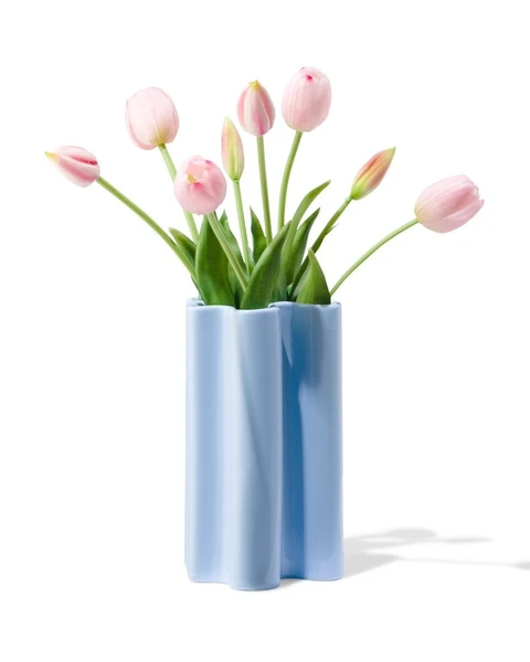vase Ø12 x 20 cm céramique ondulé bleu clair