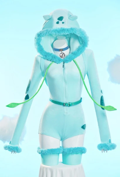 PM Derivative Sexy Cosplay Costume Cute Plush Homewear Hooded Bodysuit with Backpack and Belt