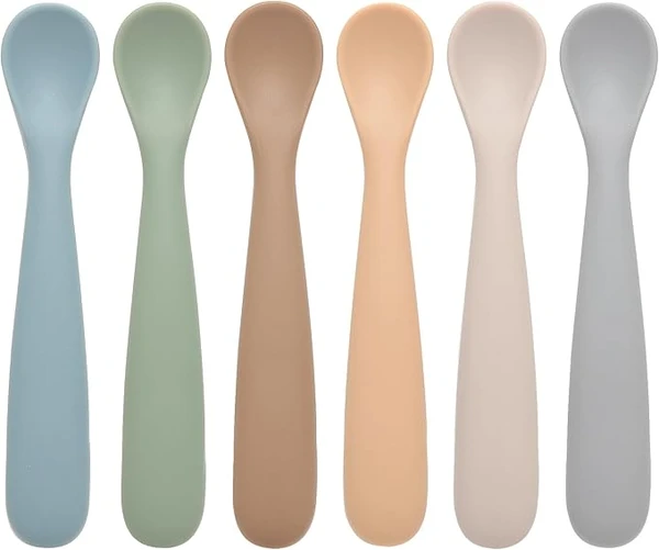 Cuillère Silicone Bébé, 6 Pcs Cuillere Bebe 6 Mois Apprentissage Beaba, Ustensiles d'Alimentation, Fournitures De Sevrage, Cuillères d'Entraînement, Lavables Au Lave-Vaisselle Et à l'Ébullition
