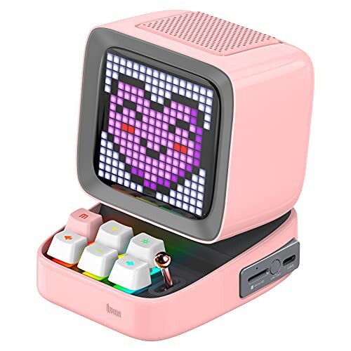 Divoom Ditoo Enceinte Bluetooth avec Affichage LEDs, Reveil, et 10 Watts Audio pour Chambre, DIY, Anniversaire (Rose)