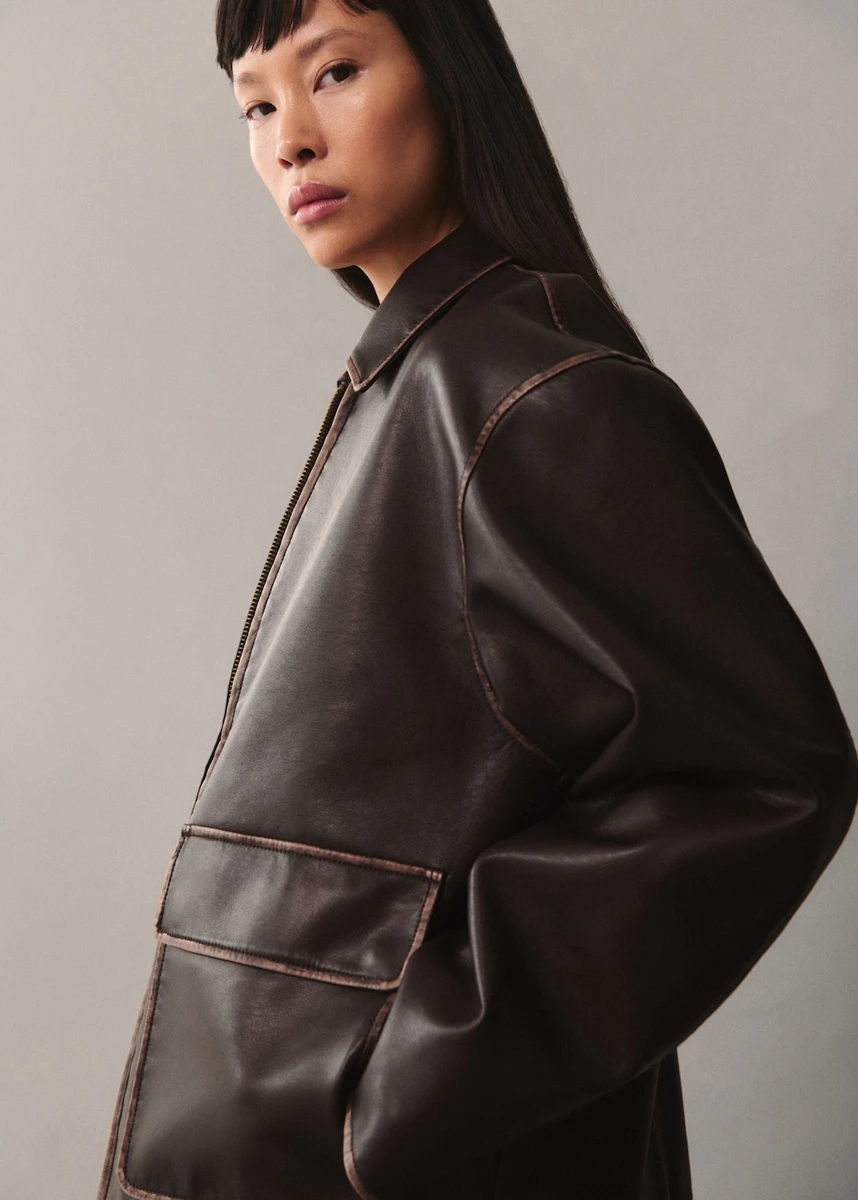 Veste similicuir coutures contrastées - Femme | MANGO France métropolitaine