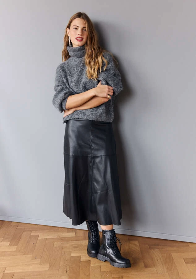 Jupe midi effet cuir